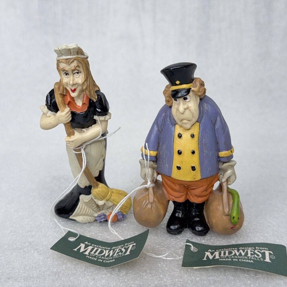 Creepy Hollow Halloween Village Haunted Maid & Bellhop Porter Figurines NOS